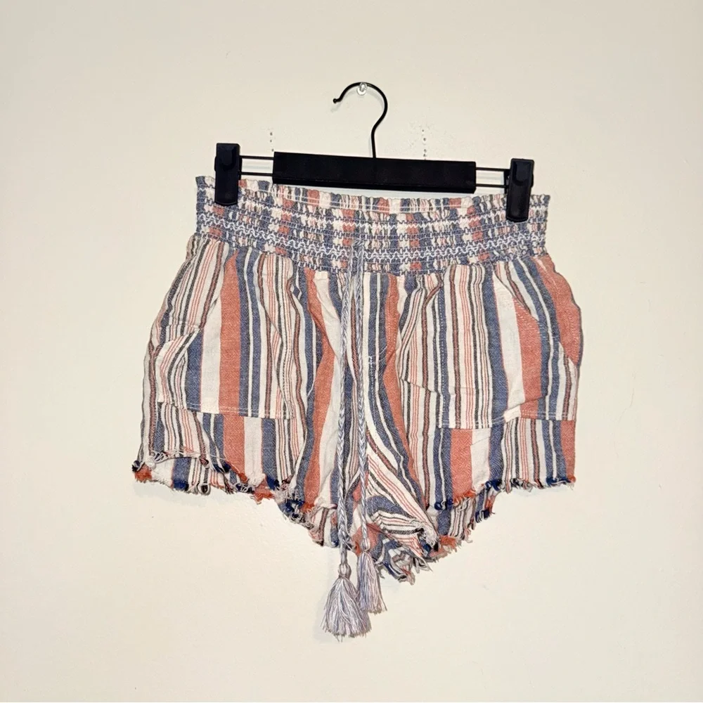 Rewash Striped High Waist Tassel Shorts in Blue, Orange, White